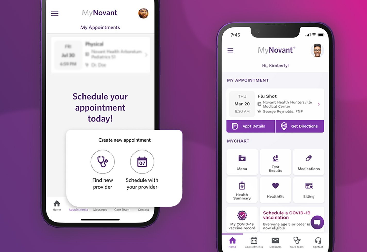 Novant Health MyNovant Mobile App Screenshot of Landing Page Novant Health MyNovant Mobile App Screenshot of Landing Page