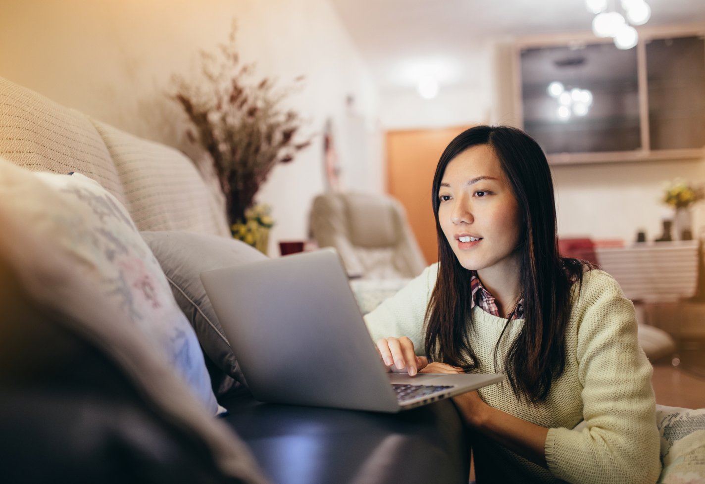 Woman technology laptop couch